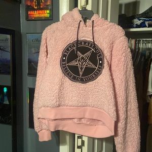 Fuzzy pink black craft cult hoodie size large